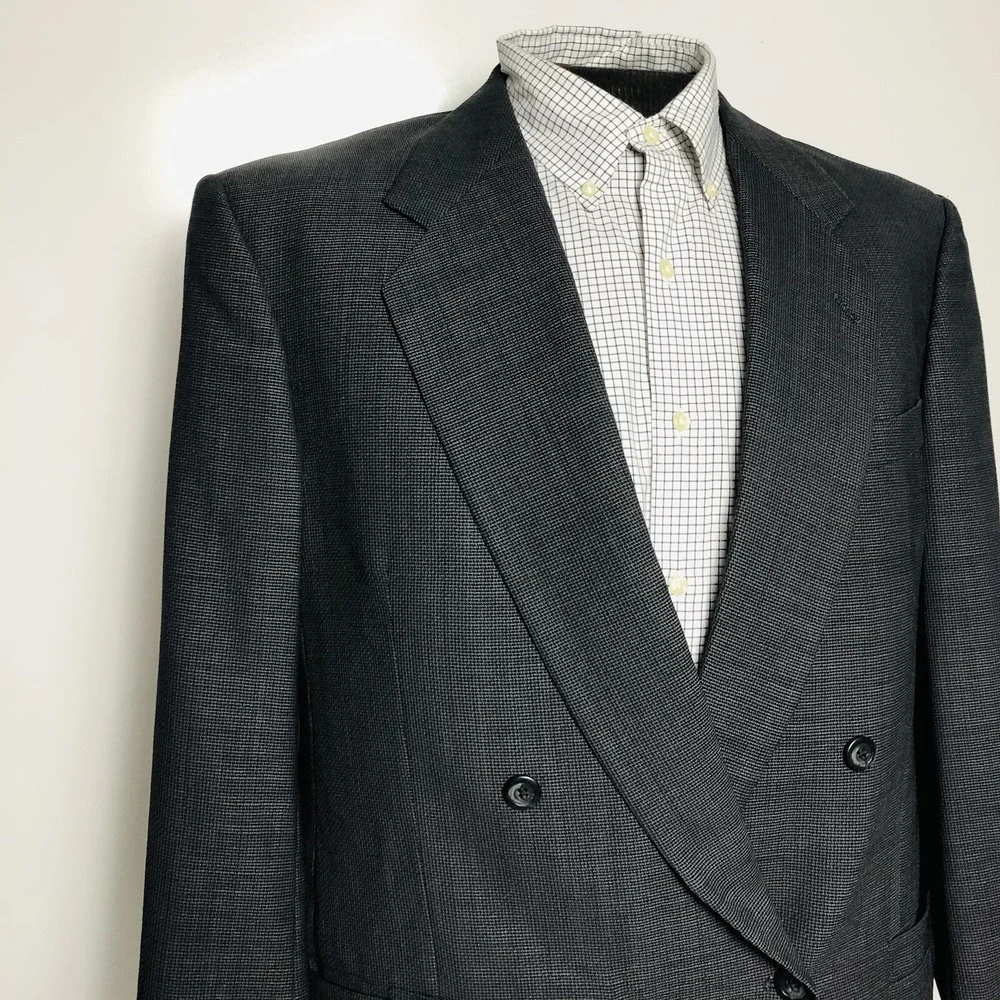 Jhane Barnes Mens Grey Double Breasted Wool Suit Jacket‎ Size 41R
